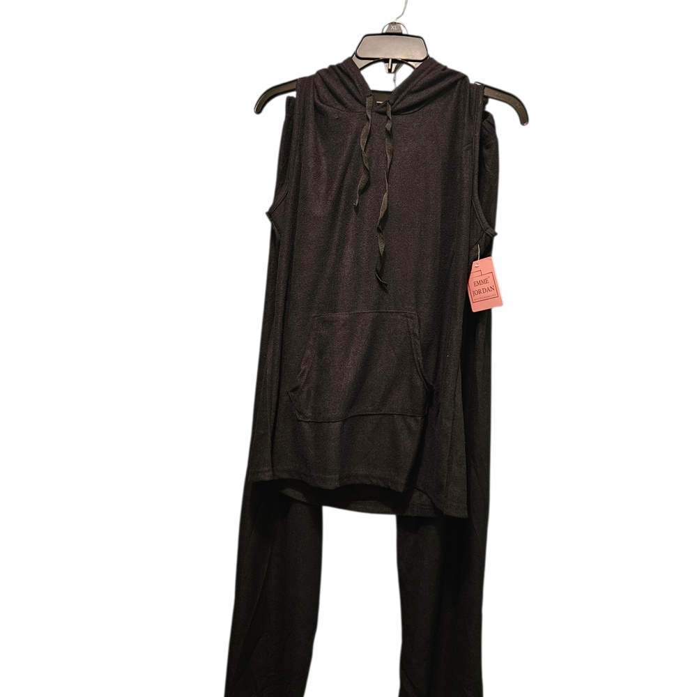 EMME JORDAN NWT XL Black Lounge Set Athleisure Cozy Soft Travel Hoodie PJ ws74